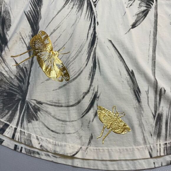 Spirit Jersey Dragonfly Metallic Gold Foil Feather Top T-Shirt Size Medium - Picture 5 of 13
